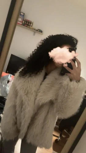 TRAFZA Women Fashion Cropped Faux Fur Jacket Coat Long Sleeve Front Snap-button Female Outerwear Chic Lapel Collar Thick Coat photo review