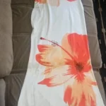 CUTENOVA Women's 2024 New Flower Printed Tubeless Dress Casual Vacation Off Shoulder Slim Beach Floor Length Long Dress photo review
