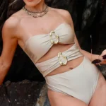 3 Colors Sexy Metal Rings Cut Out Women Swimwear One Piece Swimsuit Female Bandeau High Leg Cut Bather Bathing Suit Swim B022D photo review