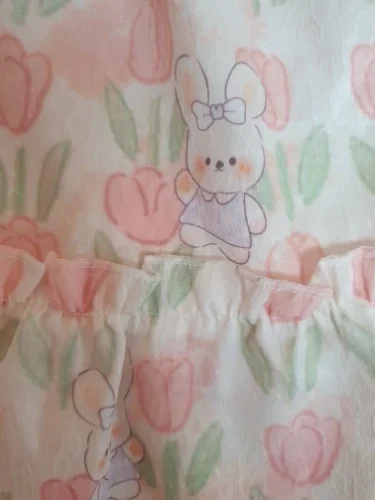 Summer Hardwear Girl Dress Tulip Cartoon Rabbit Print Small Flying Sleeves Flower Neck Bow Ribbon Tulip Flower Pattern photo review