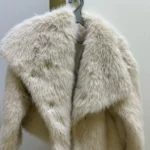 TRAFZA Women Fashion Cropped Faux Fur Jacket Coat Long Sleeve Front Snap-button Female Outerwear Chic Lapel Collar Thick Coat photo review