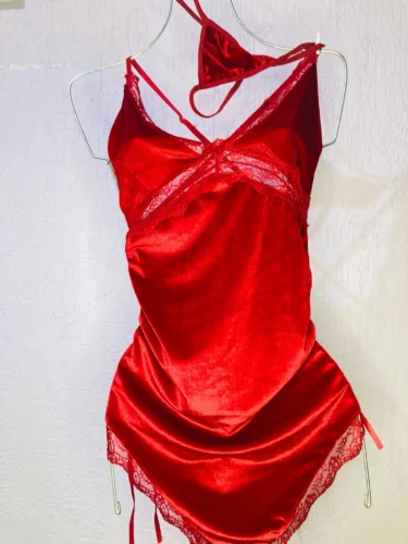 Women Sexy Red Ruched Mini Dress Sleeveless Backless Spaghetti Strap Dress Drawstring Bodycon Party Club Dress with Thong photo review