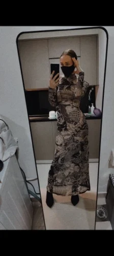 Weird Puss Mesh Print Women Maxi Dress Turtleneck Full Sleeve Bodycon Autumn Trendy Hipsters High Street Party Y2K Attirewear photo review