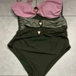 One Piece Swimsuit With Cover Up Sexy Swimwear Women Off Shoulder Swim Suits Patchwork Bodysuit Bikini Beachwear Bathing Suit photo review