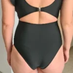 Contrast Mesh One Piece Swimsuit, V Neck Solid Color Backless Tummy Control High Cut Bathing Suit, Women's Swimwear & Clothing photo review