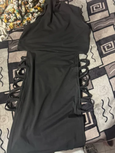 Criss Cross Cut Out Dress, Sexy Bodycon Mock Neck Sleeveless Dress, Women's Clothing photo review