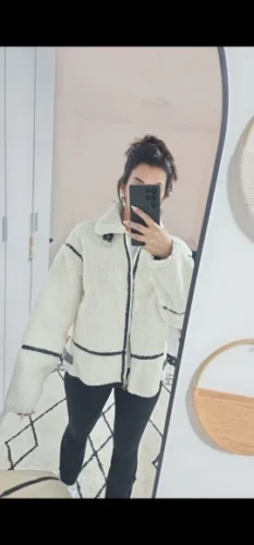 2024 RARF Autumn New Women's European and American Style Artificial Fur Effect Motorcycle Jacket Coat with Fur Integration photo review