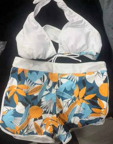 2023 Halter Bikini Set Short Swimsuit Women High Waist Swimwear Female Printed Bathers Swimming Bathing Swim Suit Beachwear photo review