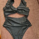 Contrast Mesh One Piece Swimsuit, V Neck Solid Color Backless Tummy Control High Cut Bathing Suit, Women's Swimwear & Clothing photo review