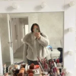 TRAFZA Women Fashion Cropped Faux Fur Jacket Coat Long Sleeve Front Snap-button Female Outerwear Chic Lapel Collar Thick Coat photo review