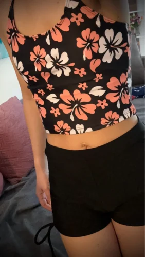 Printed Flower Tankini Set Girl Swimwear Adjustable Strap Vest Bra Female Flower Shorts Bikini Drawstring Women Beach Set photo review
