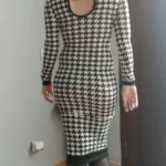 Houndstooth Print Women Long Sleeve Midi Dress Hollow Out Bodycon Sexy Streetwear 2022 Autumn Winter Club Elegant Slim photo review