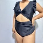 Contrast Mesh One Piece Swimsuit, V Neck Solid Color Backless Tummy Control High Cut Bathing Suit, Women's Swimwear & Clothing photo review