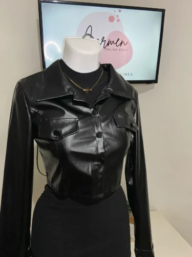 Xeemilo Autumn Faux Leather Short Jacket Y2K Turn-down Collar Fashion Botton Decoration PU Coat 2022 Grunge Street Casual Coats photo review