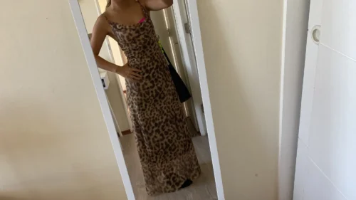 Ladies Vintage Leopard Print Women Sexy Spaghetti Strap Summer Dress Chic Swing Collar Backless Party Club Long Dresses Female photo review