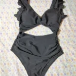 Contrast Mesh One Piece Swimsuit, V Neck Solid Color Backless Tummy Control High Cut Bathing Suit, Women's Swimwear & Clothing photo review