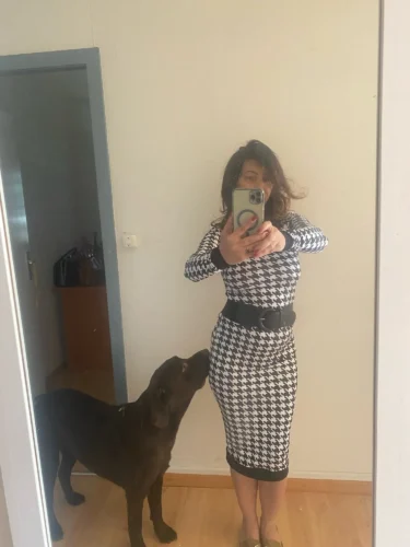 Houndstooth Print Women Long Sleeve Midi Dress Hollow Out Bodycon Sexy Streetwear 2022 Autumn Winter Club Elegant Slim photo review