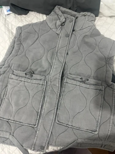 Nlzgmsj 2024 Autumn Winter Women Pocket Cotton Jacket Vest Sleeveless Stand Neck Zipper Waistcoat Loose Female Streetwear photo review