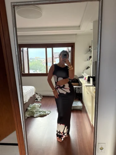 Black Dresses Women Summer New O-Neck Sleeveless Sexy Clubwear Hollow Out Dress Fashion Print Casual Elegant Slim Female Dresses photo review