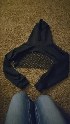 Street Sport Drop Shoulder Drawstring Hollow Out Super Crop Sports Hoodie Without Cami Top photo review