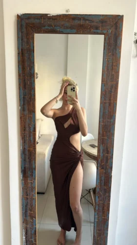 kliou Hollow Women Dresses Sexy Shirring Chic Cut Shape Incline Shoulder Solid Side Split Bodycon Midnight Party Clubwear Robe photo review