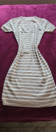 Summer Striped Beach Knitted Dress O Neck Short Sleeves Chic Hotsweet Slim Sundress Streetwear Y2K Bodycon Midi Dress photo review
