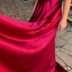 Burgundy Satin Beach Maxi Women Dress for Christmas Sexy Side Slit Adjustable Straps Evening Prom Dress Cheap Bridesmaid Dresses photo review