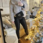 TRAFZA Women Fashion Cropped Faux Fur Jacket Coat Long Sleeve Front Snap-button Female Outerwear Chic Lapel Collar Thick Coat photo review