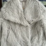 TRAFZA Women Fashion Cropped Faux Fur Jacket Coat Long Sleeve Front Snap-button Female Outerwear Chic Lapel Collar Thick Coat photo review