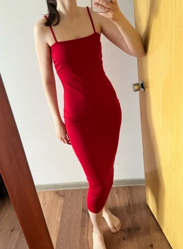 2025 New Spring Summer Women's High Elastic Sleeveless Backless Dress Long Sling Dresses Club Sexy Suspender Dress photo review