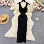 Women V Neck Solid Ribben Knitted Dresses Casual All Match Slimple Sexy Package Hips Bodycon Dress Elegant Vestidos Streetwear photo review