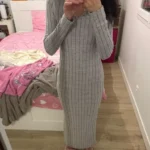 Women sexy knit V-neck reverse neck split dress autumn winter full sleeve elastic basic body sweater photo review