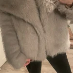 TRAFZA Women Fashion Cropped Faux Fur Jacket Coat Long Sleeve Front Snap-button Female Outerwear Chic Lapel Collar Thick Coat photo review