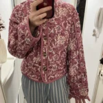 Elegant Women Floral Print Jacket Fashion Long Sleeve Vintage Autumn Winter Warm Coats Casual Communte O-Neck Chic Quilted Coat photo review