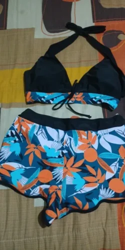 2023 Halter Bikini Set Short Swimsuit Women High Waist Swimwear Female Printed Bathers Swimming Bathing Swim Suit Beachwear photo review