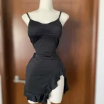 Sexy Summer Mini Dress Women New Black Fashion Streetwear Sleeveless Backless Folds Split Dress Elegant Party Strap A-LINE Dress photo review