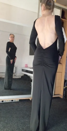 Hugcitar Spring Elegant Long Sleeve Backless Solid Cuched Sexy Bodycon Maxi Prom Dress Women Outfit Evening Party Festival Y2K photo review