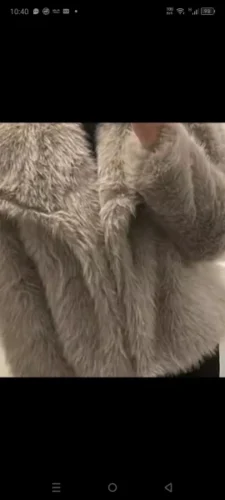 TRAFZA Women Fashion Cropped Faux Fur Jacket Coat Long Sleeve Front Snap-button Female Outerwear Chic Lapel Collar Thick Coat photo review