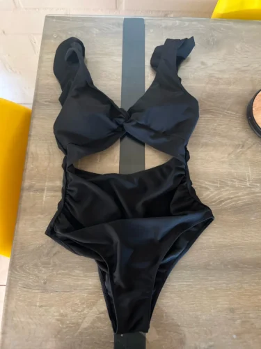 Contrast Mesh One Piece Swimsuit, V Neck Solid Color Backless Tummy Control High Cut Bathing Suit, Women's Swimwear & Clothing photo review