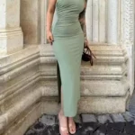 Black Maxi Dress Women Elegant Party Summer Fashion Sexy Split Sleeveless Backless Dress Off Shoulder Streetwear Club Slim Dress photo review