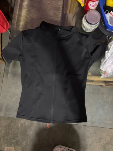Summer High Quality Waist Slimming Training Tops Women's Quick-drying Tight Stand Collar Full Zipper Short Sleeves Yoga shirts photo review