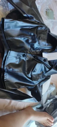 Xeemilo Autumn Faux Leather Short Jacket Y2K Turn-down Collar Fashion Botton Decoration PU Coat 2022 Grunge Street Casual Coats photo review