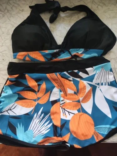 2023 Halter Bikini Set Short Swimsuit Women High Waist Swimwear Female Printed Bathers Swimming Bathing Swim Suit Beachwear photo review