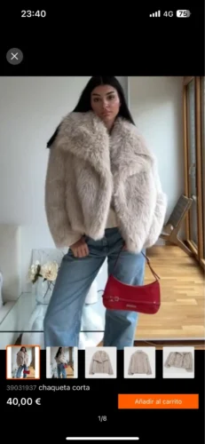 TRAFZA Women Fashion Cropped Faux Fur Jacket Coat Long Sleeve Front Snap-button Female Outerwear Chic Lapel Collar Thick Coat photo review