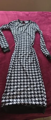 Houndstooth Print Women Long Sleeve Midi Dress Hollow Out Bodycon Sexy Streetwear 2022 Autumn Winter Club Elegant Slim photo review