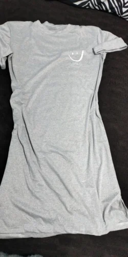 Women's Summer New Short Sleeved T-shirt Dress Loose Mid Length Over Knee Dress photo review