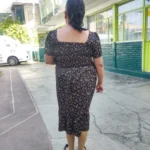 Spring Summer Chiffon Dress Women Midi DressesFemale Short Sleeve Elastic Waist Printed Floral Pleated Backless Casual Dress photo review