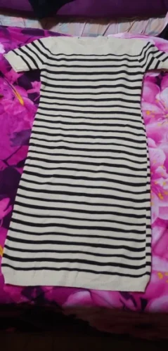 Summer Striped Beach Knitted Dress O Neck Short Sleeves Chic Hotsweet Slim Sundress Streetwear Y2K Bodycon Midi Dress photo review