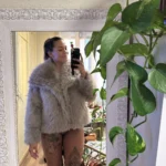 TRAFZA Women Fashion Cropped Faux Fur Jacket Coat Long Sleeve Front Snap-button Female Outerwear Chic Lapel Collar Thick Coat photo review