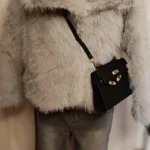 TRAFZA Women Fashion Cropped Faux Fur Jacket Coat Long Sleeve Front Snap-button Female Outerwear Chic Lapel Collar Thick Coat photo review